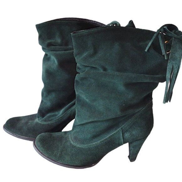Lavorazione Artigiana Hand Made Green Suede Boho Heeled Slouch Boots Size Eu 40 - Picture 3 of 9